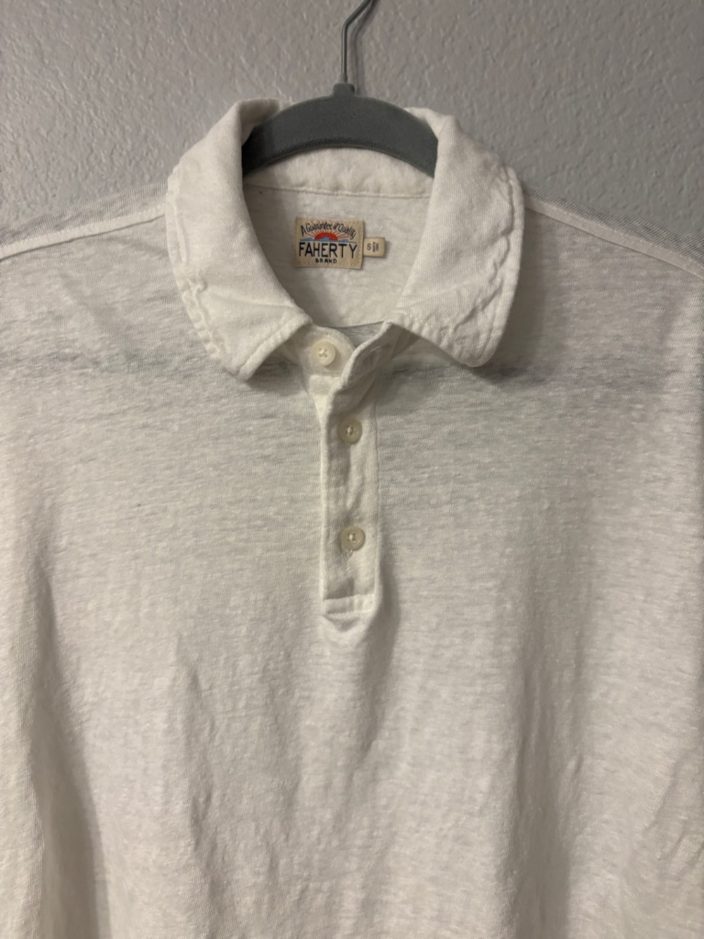 Faherty White Linen Short-Sleeve Polo Shirt